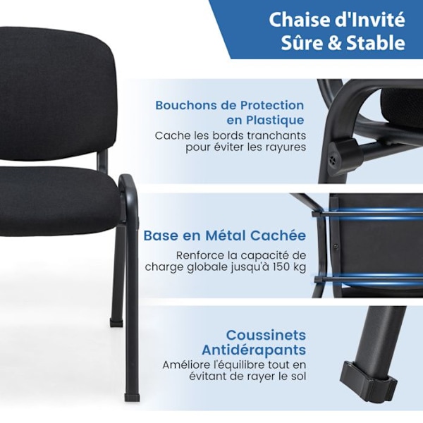 COSTWAY Set med 5 stapelbara konferenskontorsstolar, med metallram och vadderad kudde, för receptionsrum, möten