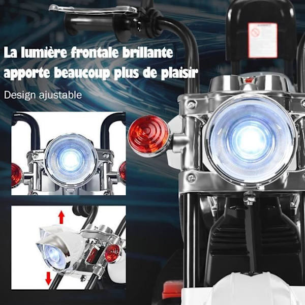 COSTWAY 6V elektrisk motorcykel för barnskoter med 3 hjul ljus- och ljudeffekt, 3 km/h Max, ålder 3+ Chopper Style Vit Vit