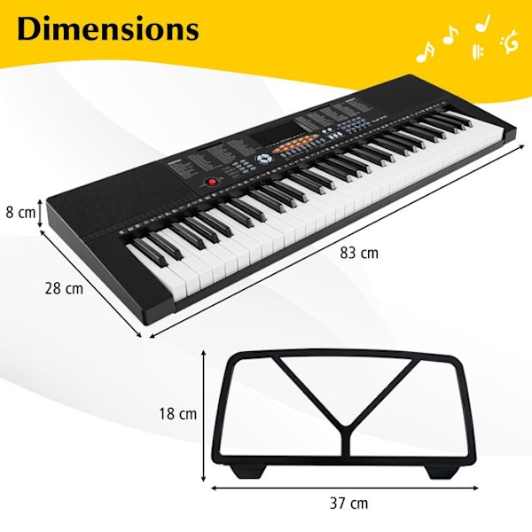 COSTWAY Digitale Klaver 61 Taster, 300 Rytmer, 300 Timbrer, 50 Demos, 3 Undervisningsmuligheder, LED Skærm, Mikrofon, Notestativ