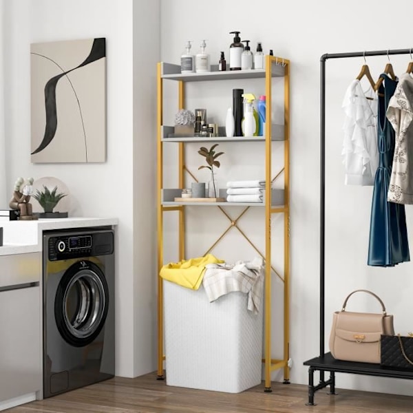 COSTWAY toiletenhed over toilettet med 3 niveauer, 4 kroge, justerbar stang, til badeværelse, 63 x 24 x 164 cm, hvid Vit