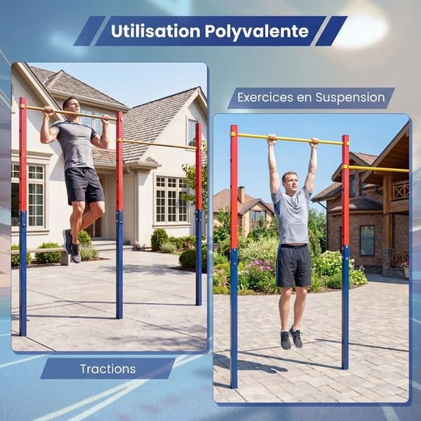 COSTWAY Udendørs Pull-up Bar med Stødabsorberende Beskyttelse, Højde i 5 Niveauer til Gymnastik, Park, Gård 2 Pladser Rød