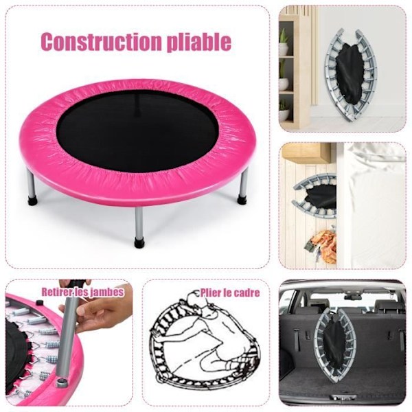 COSTWAY Foldbar børnefitness trampolin Ø95,5 cm Max belastning 150 kg med 32 fjedre med spænde Pink PVC beskyttelsescover