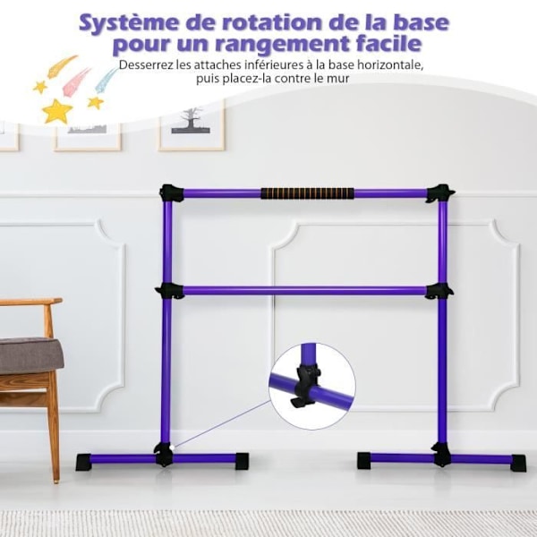 COSTWAY dubbel balettstång justerbar höjd 20-119 cm med svamp roterande basbelastning 50 kg för gym/drag lila