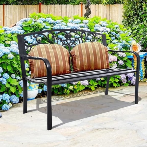 COSTWAY Trädgårdsbänk 2-sits utomhusbänk 127 x 60 x 85 cm i gjutjärn och romantiskt stål - för Garden Park Terrace Balkong