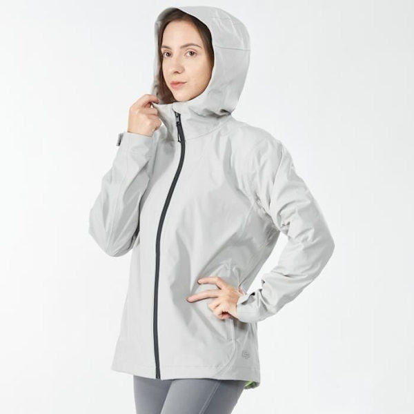 COSTWAY Trenchcoat til kvinder, regnjakke med hætte, vind- og vandafvisende udendørsjakke i nylon, langærmet, grå, L Grå M