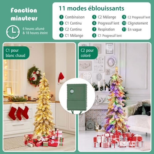 COSTWAY kunstigt LED-juletræ 120 cm - Sneflokket - 100 tofarvede lys, 11 dynamiske tilstande, timer - 225 PVC-grene