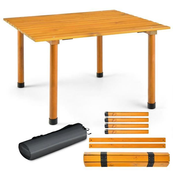 COSTWAY Fällbart campingbord i gran - 69x69x42 CM - Bärväska, Roll-Up bricka - Strand, Fiske, Picknick