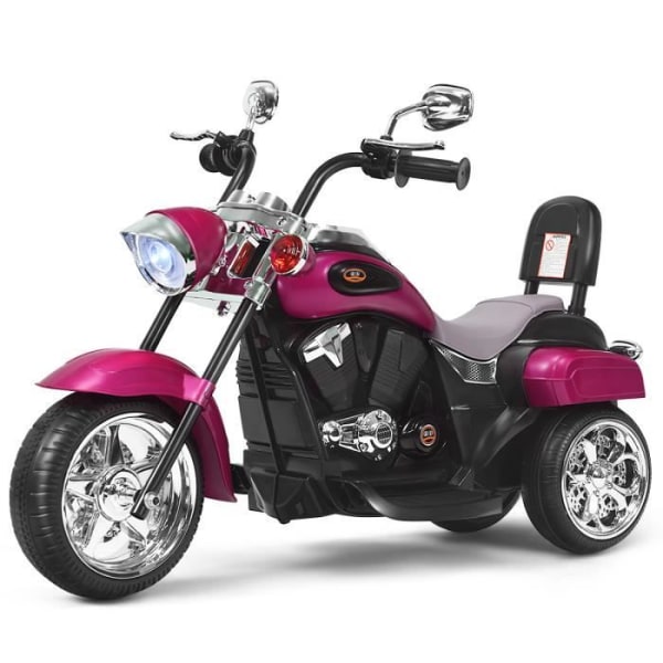 COSTWAY 6V elektrisk motorcykel för barnskoter med 3 hjul ljus- och ljudeffekt, 3 km/h Max, ålder 3+ Pink Chopper Style