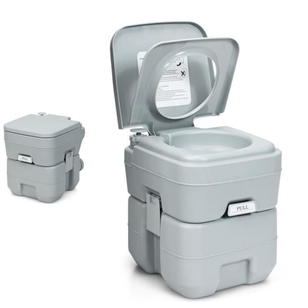 COSTWAY Kannettava kemiallinen WC -kuivakäymälä - 20L HDPE:tä retkeilyautoon, asuntovaunuun ja sairaalaan Max : 100 kg harmaa Grå