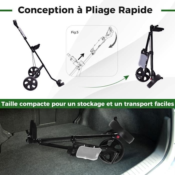 COSTWAY Golf Trolley 2 Hjul Foldbar EVA med Slots til 4 Tees 4 Bolde og Scoreboard Jernramme Justerbar Strap
