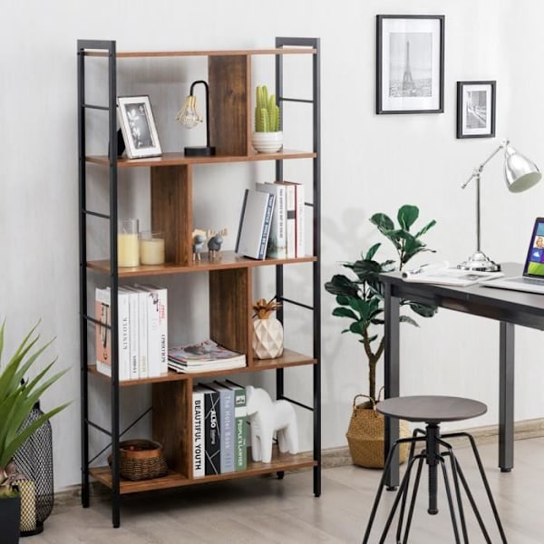 COSTWAY bogreol 5 etagers hylde 74 x 30 x 154,5 CM, industriel opbevaringsenhed til stue, kontor, soveværelse