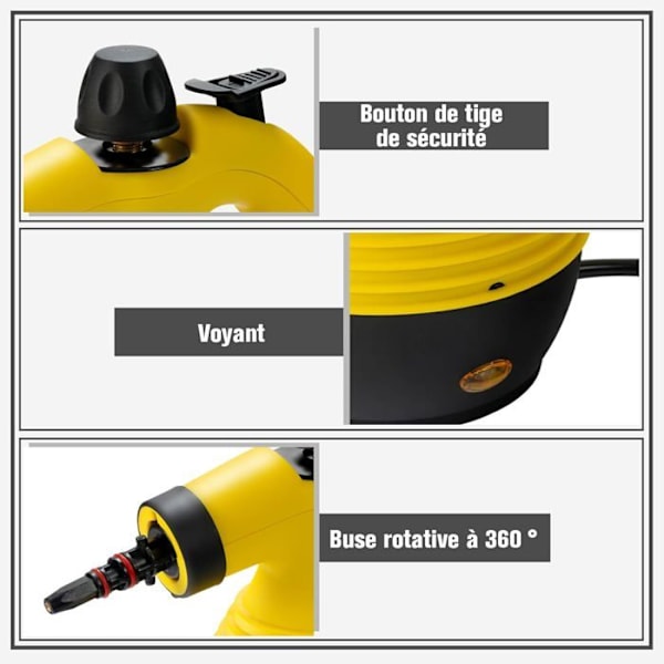 COSTWAY Bærbar Håndholdt Damprenser 900W-1050W 350ML Vandtank 3 Bar Tryk til Hjem/Auto/Terrasse Gul Gul