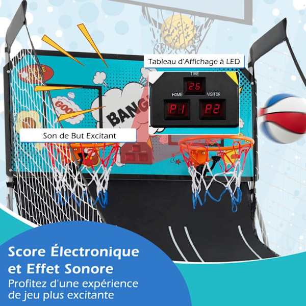 COSTWAY Samling Basketball Arcade Sammenklappelig med 2 Kurve, 4 Bolde og Pumpe, Scoring System, 8 Tilstande, 1 til 4 Spillere, Grøn