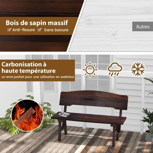 COSTWAY Spruce Wood Havebænk - 2 personers, skråtstillet ryglæn, belastning 325 KG - Kulsyrebænk udendørs - 120x51x78 CM