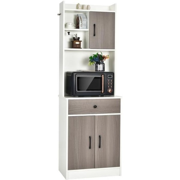 COSTWAY Köksskänk Köksskåp Förvaring med 3 dörrar och 1 förvaringsnisch, kabelgenomföring 60 x 40 x 180 CM Vit
