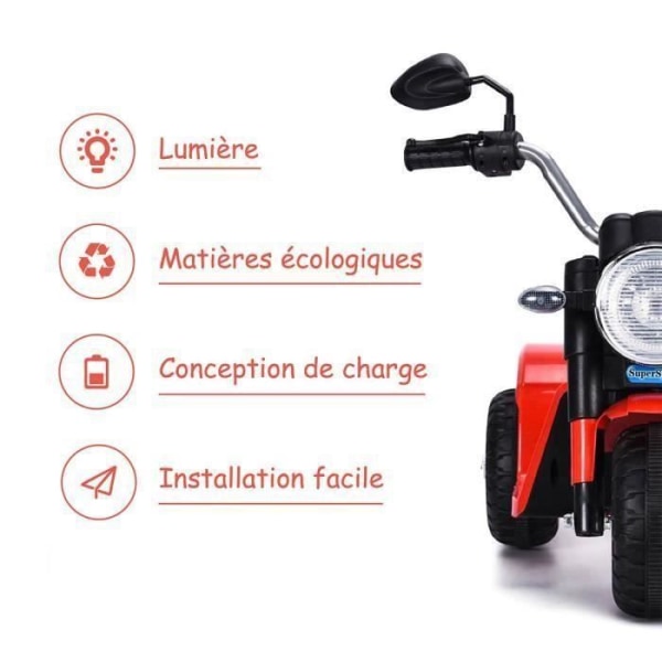COSTWAY 6V elmotorcykel för barn 3-hjulig 3-4km/h skoter med strålkastare och horn för 3-8 år Max. 20 kg röd