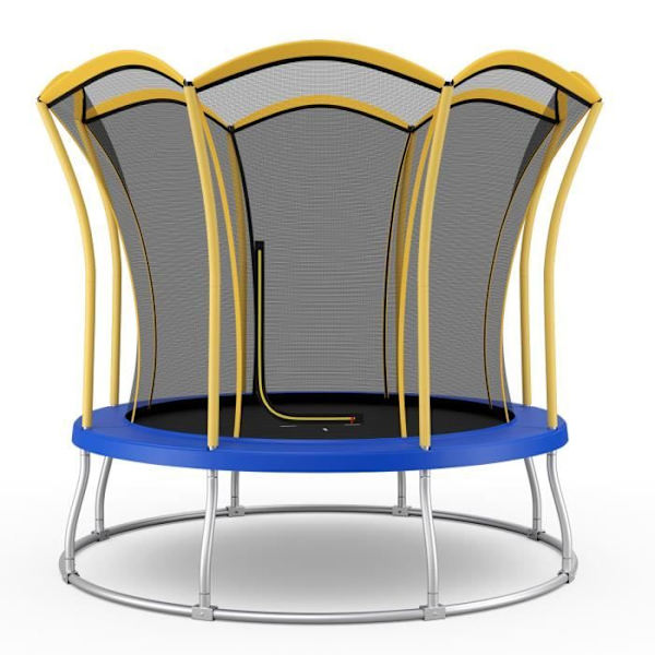COSTWAY utomhusstudsmatta 305 CM Exklusiv blomform skyddsnät, skyddsdyna, galvaniserad metallram Blå, gul och svart