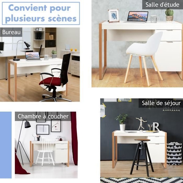 COSTWAY Computer Skrivebord Modern Style 112,5 x 50 x 75 CM 2 Skuffer, Studiebord til hjemmekontor Soveværelse Lavet af MDF Vit