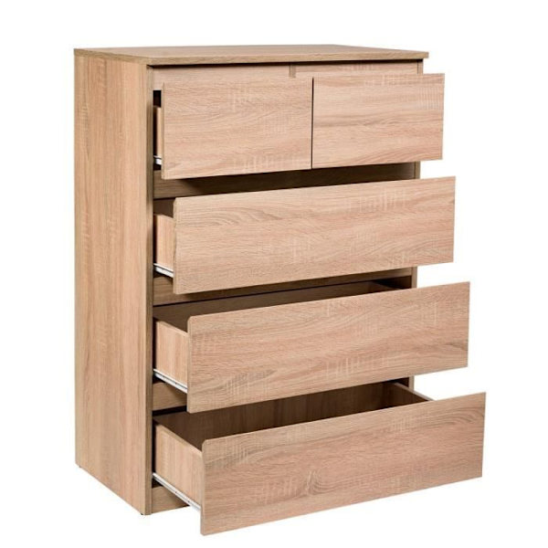 COSTWAY Kommode med 5 Skuffer i Moderne Stil L 75 x P 42 x H 104 cm til Soveværelse, Stue, Gang Brun Naturlig