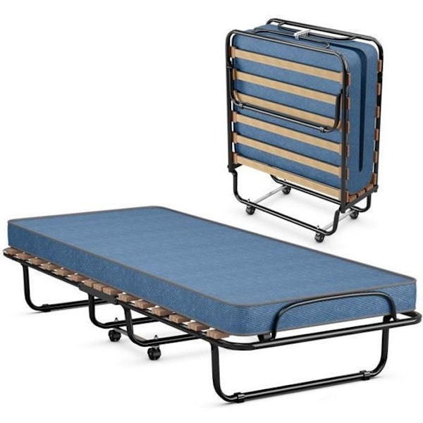 COSTWAY Foldeseng på hjul, 80 x 190 CM, Ekstraseng med 6,5 CM skummadras til hjemmet og kontoret, blå