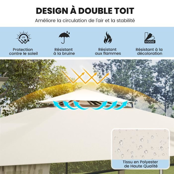 Havepavillon 3,6 x 3 x 2,28M COSTWAY-Myggenet-Dobbelttag i vandtæt polyesterstof-Metalstrukturer-Garden, Terrasse