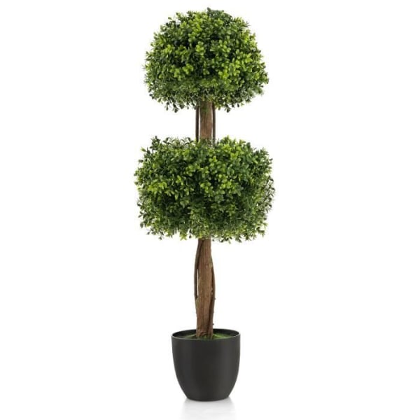 COSTWAY 100 cm konstgjord buxbom Topiary-träd med 2 bollar, cementfylld plastkruka, UV-beständig, för hemmet