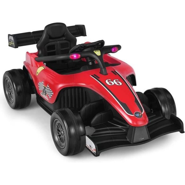 COSTWAY Elbil 12V7Ah för barn 3 - 7 år, F1 Racing, 2 till 5 KM/H, 2,4G fjärrkontroll, LED, USB, Horn, MP3, Röd