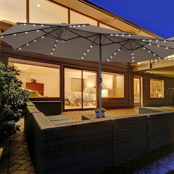 Parasol i Have XXL 48 LED - COSTWAY - 470 x 280 x 246 cm - Base og Sandpose - Solpanel - Firkantet Brun
