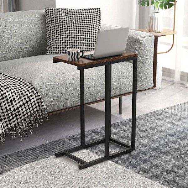 COSTWAY 'C'-format sidobord för soffa och säng, 45,5 x 25,5 x 64 cm, metallstomme för vardagsrum, sovrum, brun
