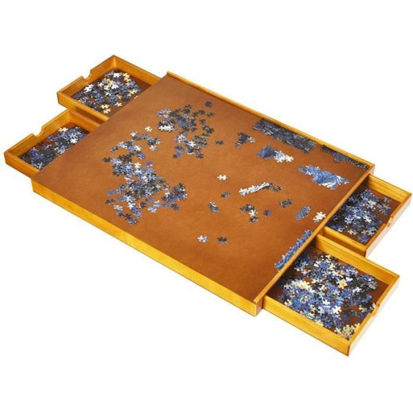 COSTWAY-pulmataulu 1000-1500 kpl:lle pulmapöytä 80 x 65 cm 4 puista sivuliukulaatikkoa Brunt och gult