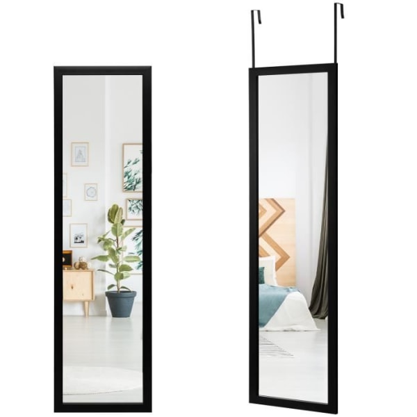 COSTWAY 2 i 1 vägghängande spegel + dörr 119 x 33 cm, med dörrkrokar och skruvar svart