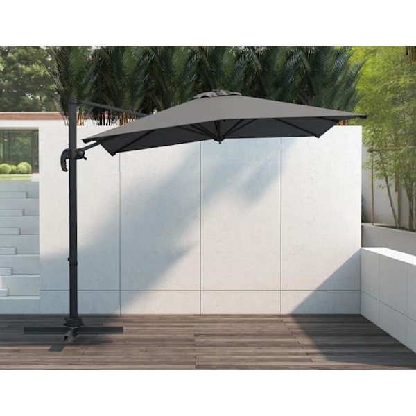 Parasol Deporter 245cm-Korsben-COSTWAY-360° Rotation-5 Justerbare Lægninger- 8 Spiler-Kurve- Kvadratisk til Have- Grå