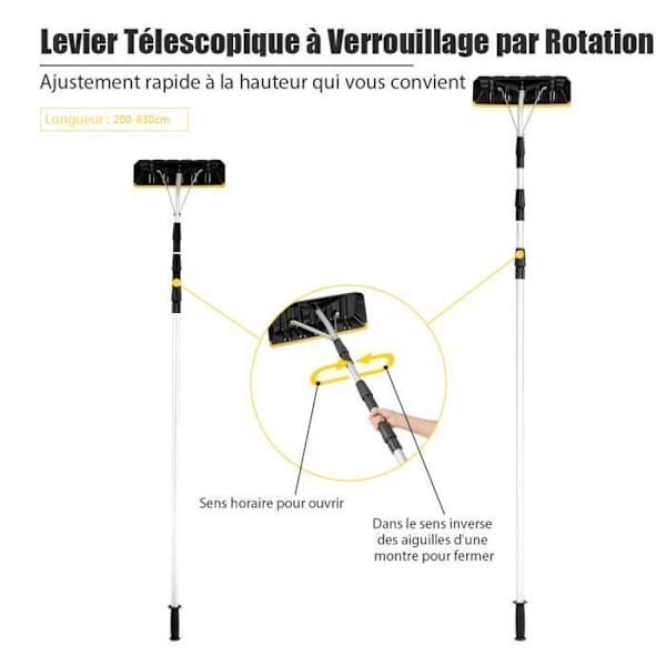 COSTWAY Teleskooppinen lumilapio 6,3 m alumiinia, 40 cm leveä terä Liukumaton TPR-kahva ajoneuvoille, katto