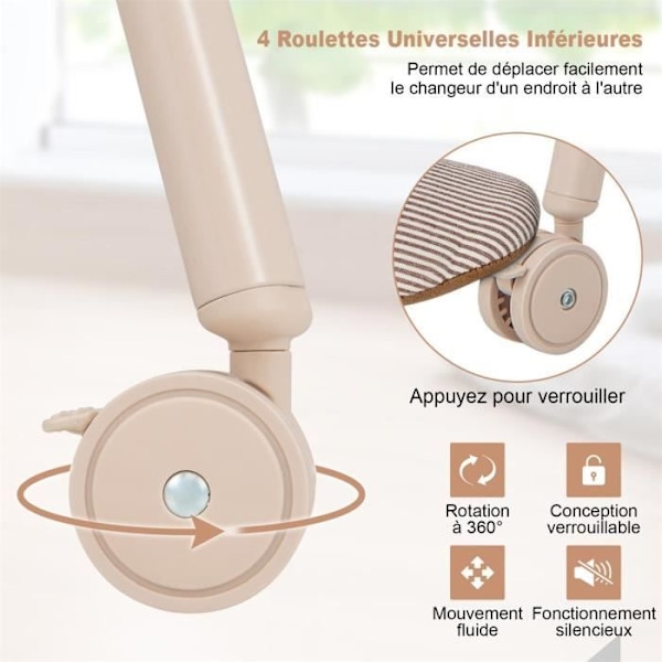 COSTWAY vauvan hoitopöytä 20 litran kylpyammeella 4 in 1 kokoontaittuva 4 pyörää, 1 m letku, beige vedenpitävä PVC-tyynyn säilytysalusta Beige, vit och grå