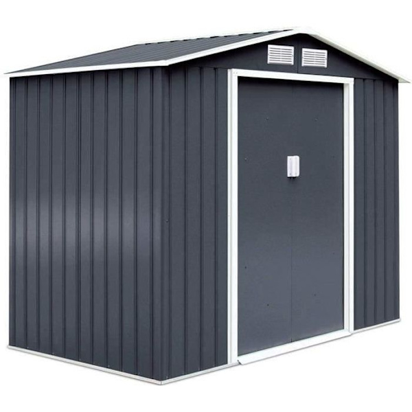 COSTWAY Metallipuutarhavaja 10,1 m³ galvanoitu pelti ontto pohja 277x191x192cm liukuovella, 2 tuuletusikkunaa grå