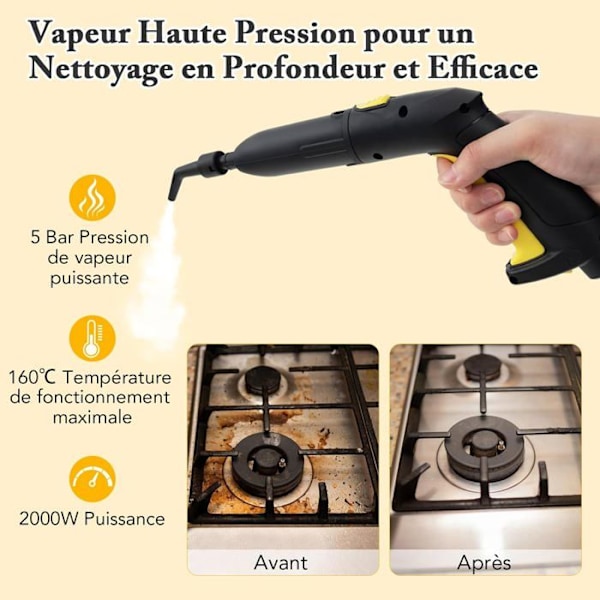 Steam Cleaner 2000W COSTWAY-5,0 bars-19 Accessories-Reservoir 1,8L-Universal Wheel-Heating Time 8min-Run Time 35min-Yellow Gul