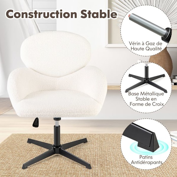 COSTWAY vridbar kontorsstol, justerbar höjd 42-54 cm och gungfunktion, robust metallunderrede, bred ergonomisk sits