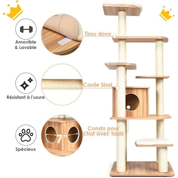XXL trækattetræ - COSTWAY - Vesper Design - Multi-level - Aftagelige puder - Belastning 20 kg