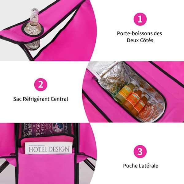 COSTWAY Fällbar Campingsoffa för 2 personer - Isoleringstolke, Parasoll, Mugghållare, Armstöd, Max belastning 270 KG - Rosa Rosa