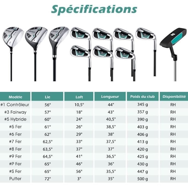 COSTWAY Golfsetti 11 mailaa - Oikeakätiset miehet - Kuljettaja, Fairway Wood, Hybridi, 5 rautaa, Putteri - Jalustalaukku - Sateenpitävä huppu - Vihreä