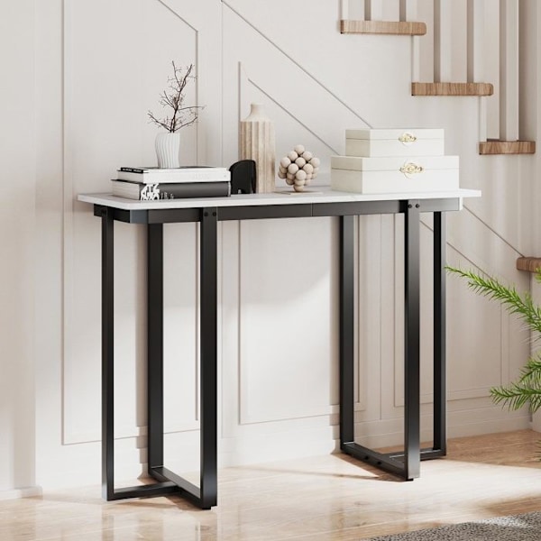 COSTWAY Konsolbord i Marmor-look, Geometrisk Metalstruktur 107 x 40 x 79,5 cm til Stue, Gang (Sort)