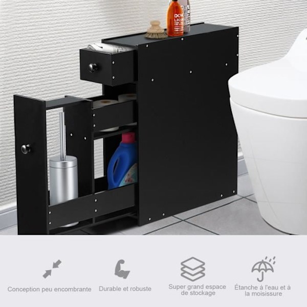 COSTWAY Kylpyhuoneen kalusteet hyllyllä ja säilytyslaatikolla WC-kaapit 16 x 48 x 58cm mustaa puuta