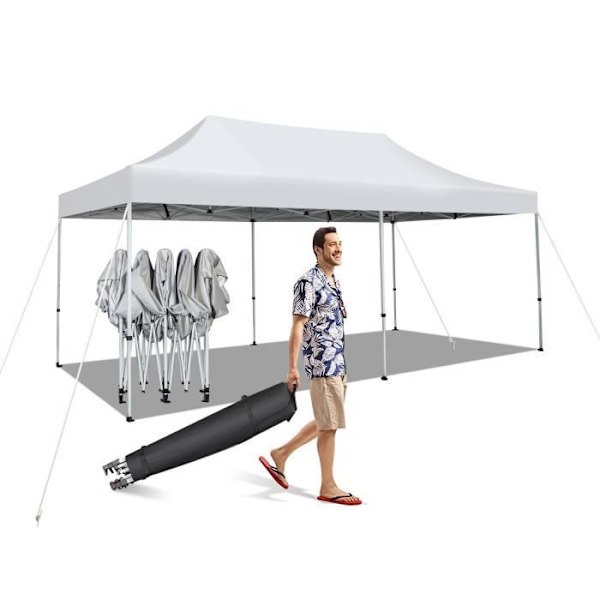 COSTWAY Instant Barnum Garden Gazebo 3x6x3m Kannettava vedenpitävä SFP +50, pyörät ja laukku 3 säädettävää korkeutta 20 hengelle