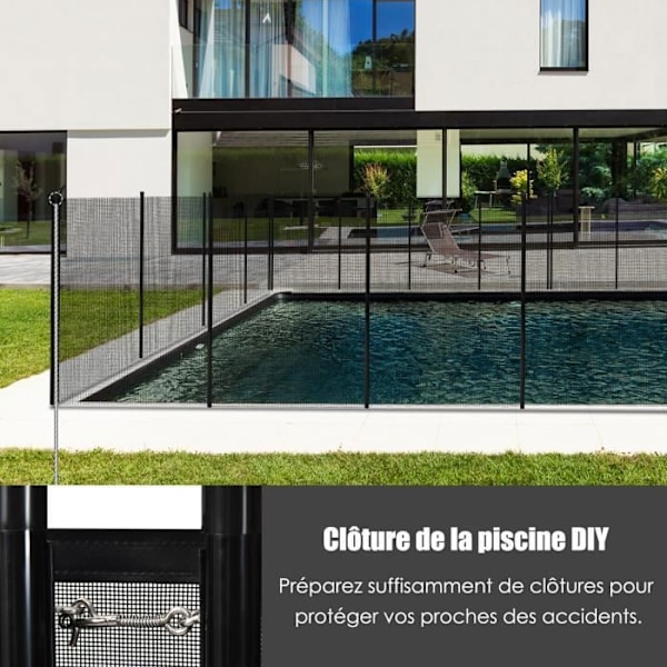 COSTWAY Foldbar poolbarriere, 360 x 125 CM, poolhegnspærre i blødt nettekstilstof med linealstolper Svart