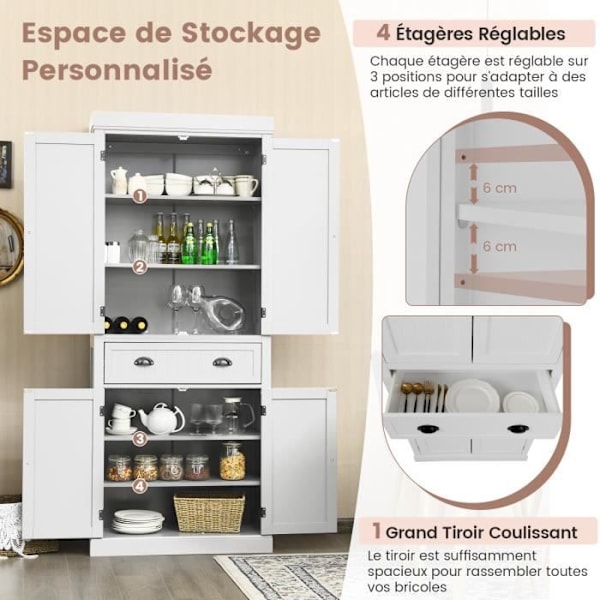COSTWAY Sideboard Köksskåp - 4 dörrar, låda, 4 ställbara hyllor, tippskydd - Vardagsrum Matsal - Vit