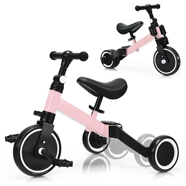 COSTWAY Balance Bike 3 in 1 Cabriolet ja skaalautuva, satula ja säädettävä ohjaustanko ensimmäinen pyörä tyttövauville pojille 1-4 vuotta vaaleanpuna rosa och svart