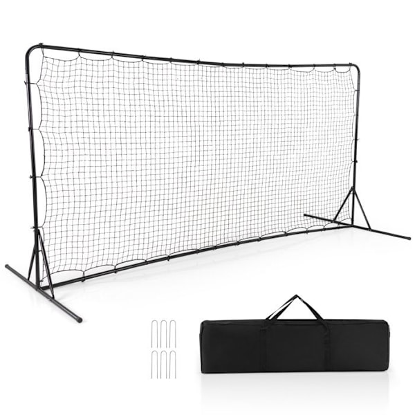 COSTWAY Rebound-nät för fotboll för barn - 372,5 x 182,5 cm - PE-nät - Bärväska - Fotbollsträning i metall - Svart