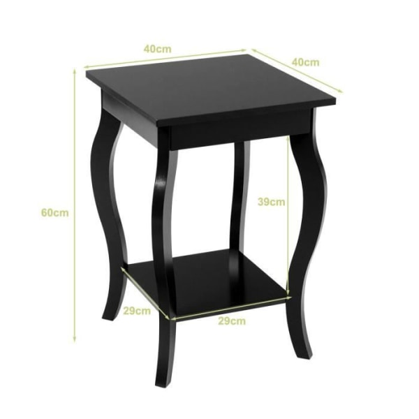 COSTWAY sidebord 2 niveauer, firkantet endebord med skridsikre fødder til soveværelse, stue, 40 x 40 x 60 cm, sort
