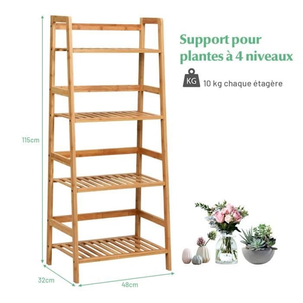 COSTWAY 4-lags bambus reol, 48 x 32 x 115 CM (L x B x H), opbevaringshylde til stue, køkken, kontor, naturlig Naturlig