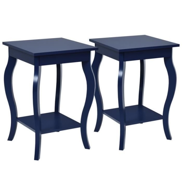 COSTWAY Set med 2 sidobord, 2-vånings soffbord med halkfria fötter för sovrum, vardagsrum, 40 x 40 x 60 cm, blå